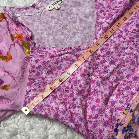 For Love Bell Pink and Orange Floral Blouse Patterned Patchwork Girly Ruffle - Picture 5 of 10